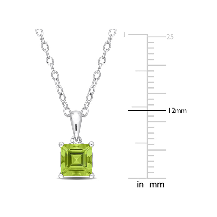 1.20 Carat (ctw) Peridot Princess Solitaire Pendant Necklace in Sterling Silver with Chain Image 3