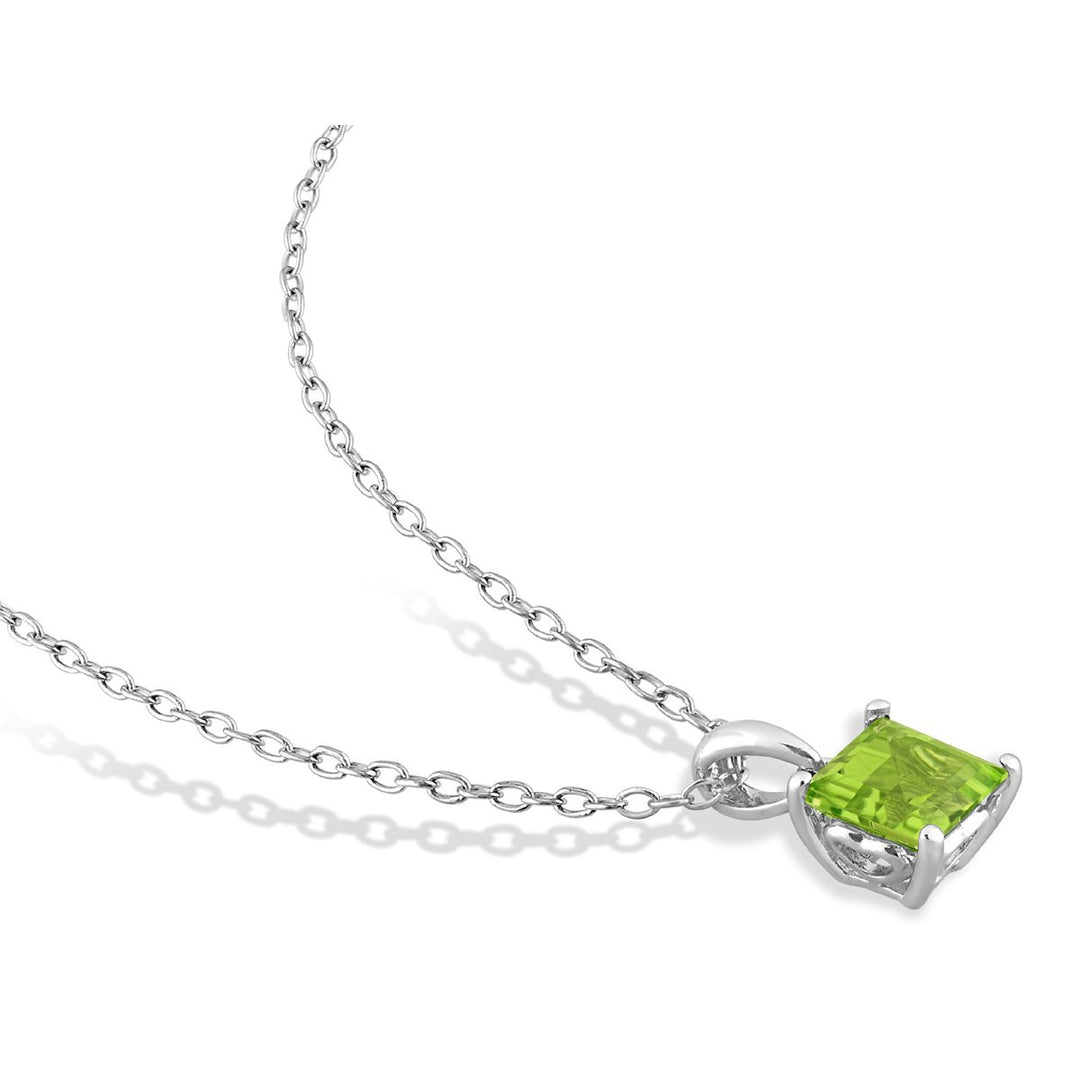 1.20 Carat (ctw) Peridot Princess Solitaire Pendant Necklace in Sterling Silver with Chain Image 4