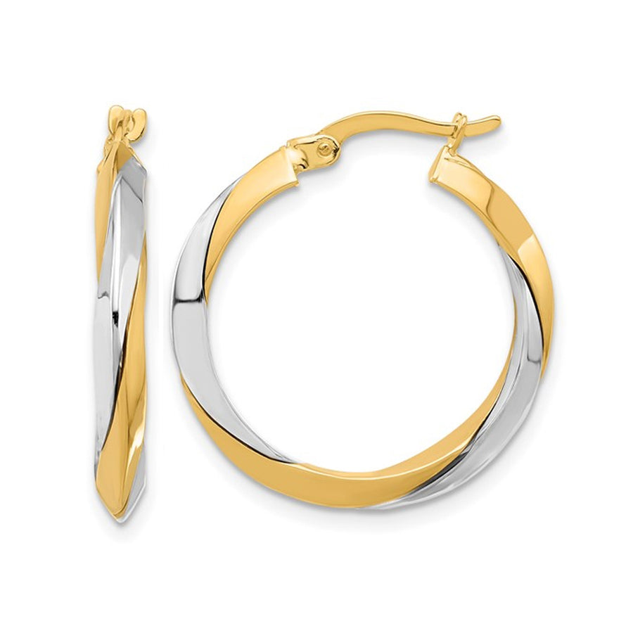 14K Yellow and White Gold Twist Hoop Earrings Image 1