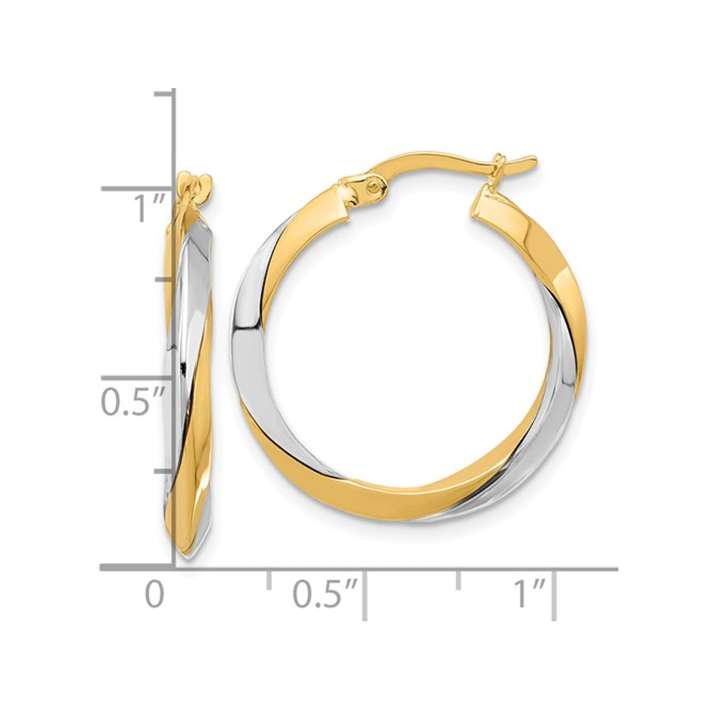 14K Yellow and White Gold Twist Hoop Earrings Image 2