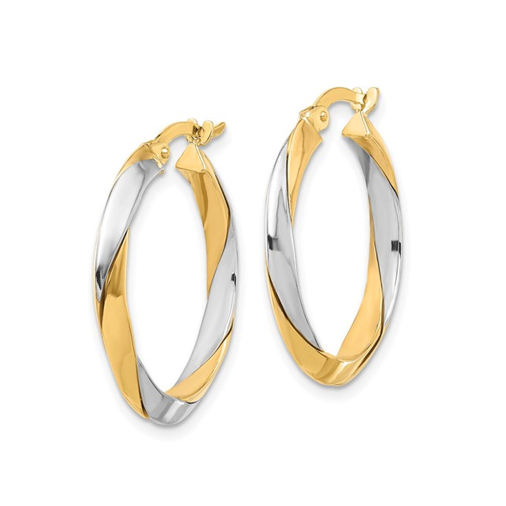 14K Yellow and White Gold Twist Hoop Earrings Image 4