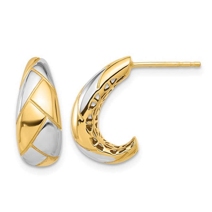 14K Yellow and White Gold J-Hoop Earrings Image 1