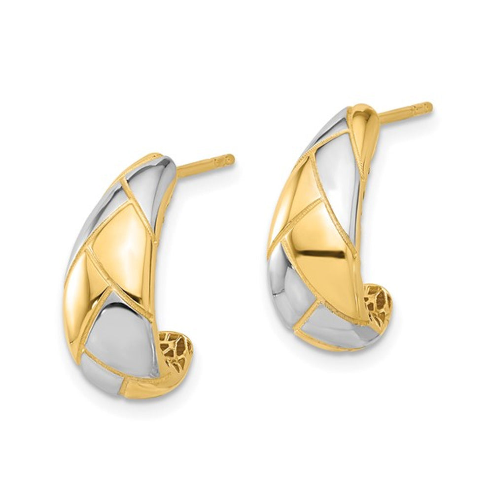 14K Yellow and White Gold J-Hoop Earrings Image 3