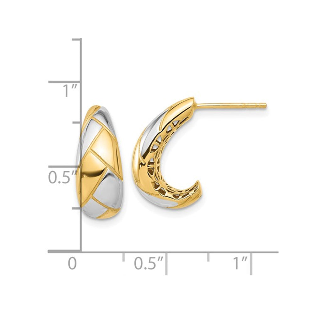 14K Yellow and White Gold J-Hoop Earrings Image 4