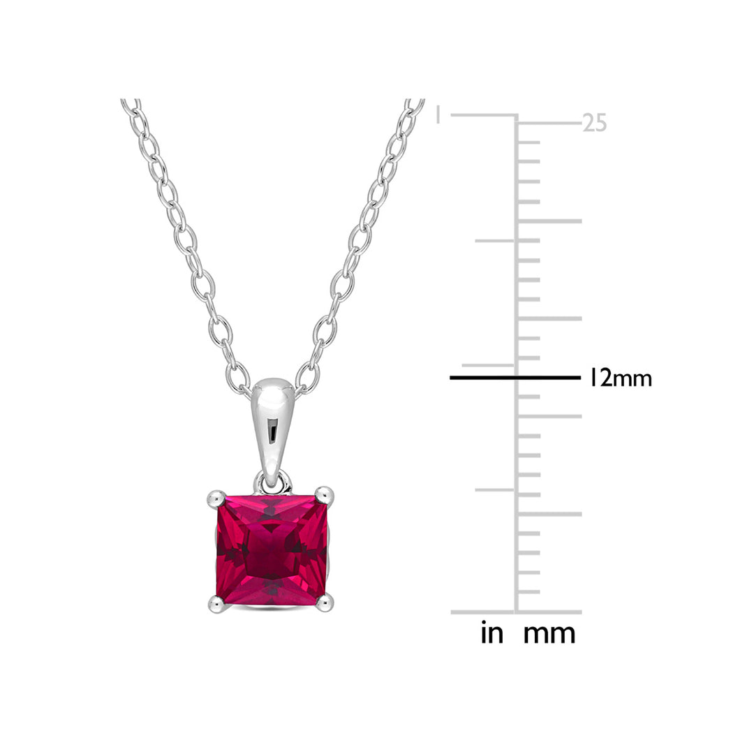 1.46 Carat (ctw) Lab-Created Ruby Princess Solitaire Pendant Necklace in Sterling Silver with Chain Image 3