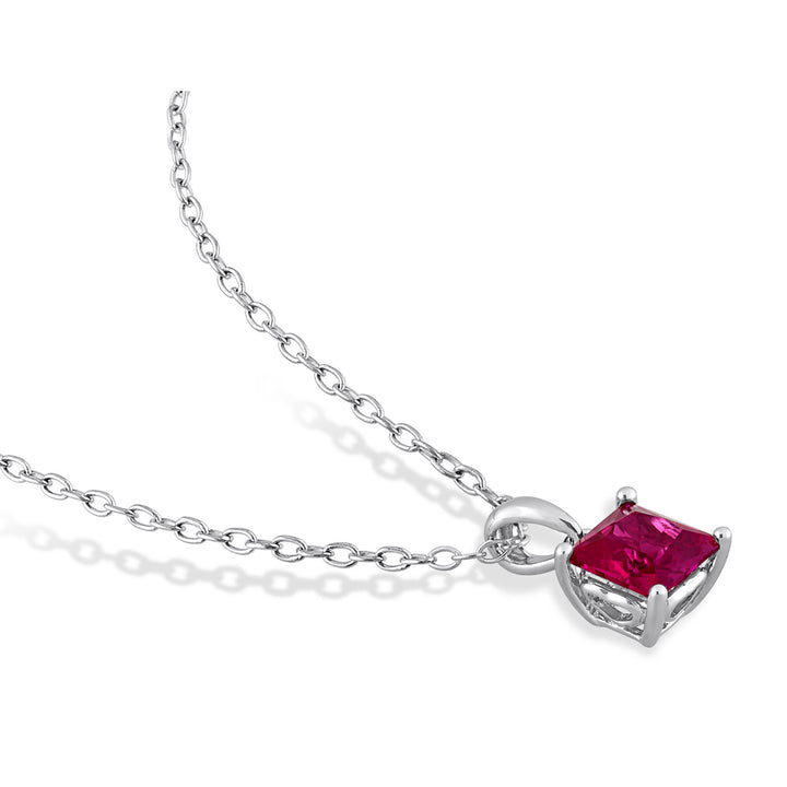 1.46 Carat (ctw) Lab-Created Ruby Princess Solitaire Pendant Necklace in Sterling Silver with Chain Image 4