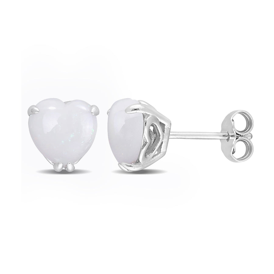 2.44 Carat (ctw) Opal Solitaire Stud Heart Earrings in Sterling Silver Image 1