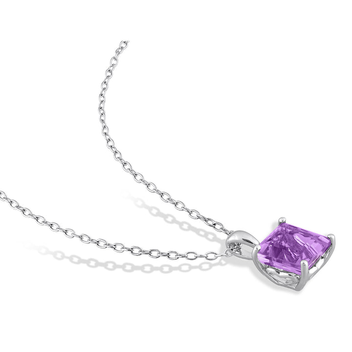 2.25 Carat (ctw) Princess-Cut Amethyst Solitaire Pendant Necklace in Sterling Silver with Chain Image 3