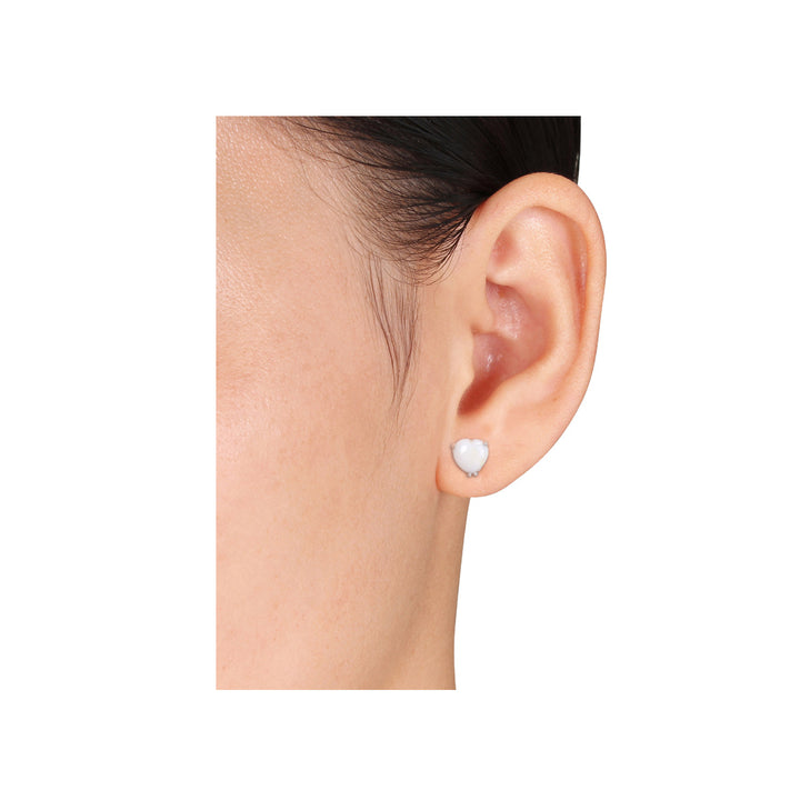 2.44 Carat (ctw) Opal Solitaire Stud Heart Earrings in Sterling Silver Image 4