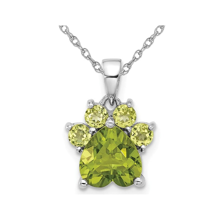 1.95 Carat (ctw) Peridot Paw Charm Pendant Necklace in Sterling Silver with Chain Image 1