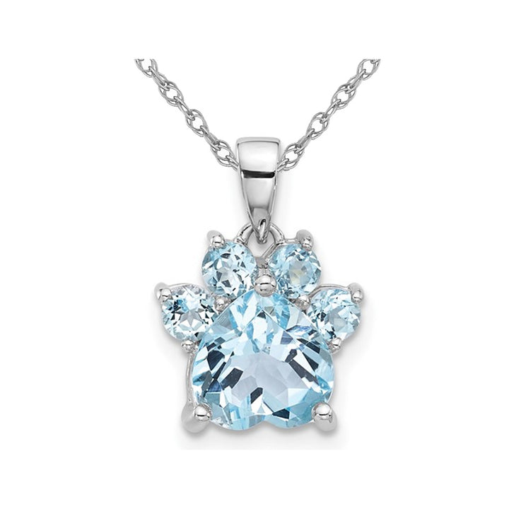 2.39 Carat (ctw) Blue Topaz Paw Charm Pendant Necklace in Sterling Silver with Chain Image 1
