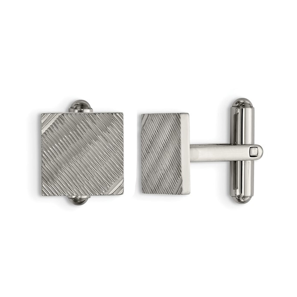 Mens Textured Square Cuff Links in Stainless Steel Image 1