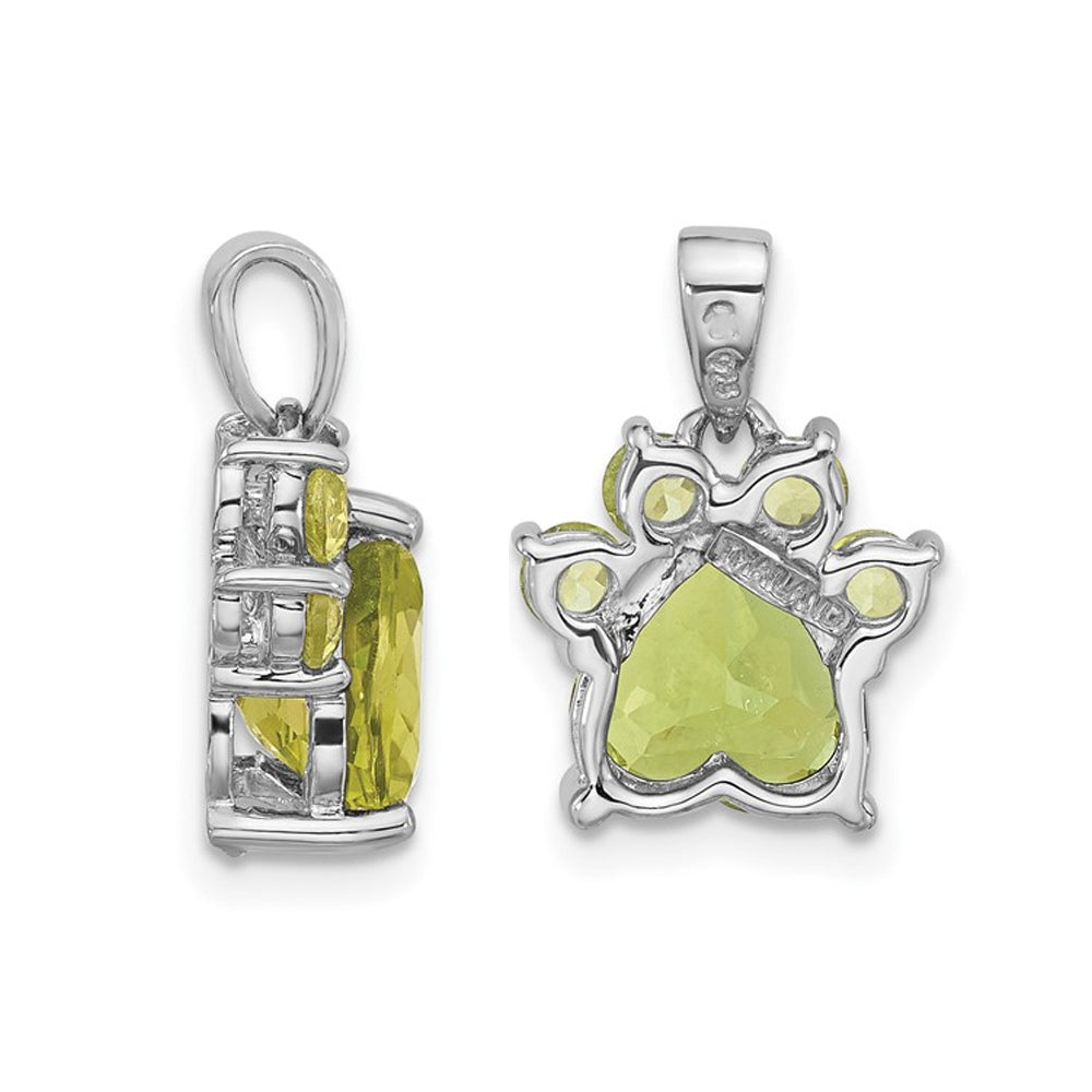 1.95 Carat (ctw) Peridot Paw Charm Pendant Necklace in Sterling Silver with Chain Image 2