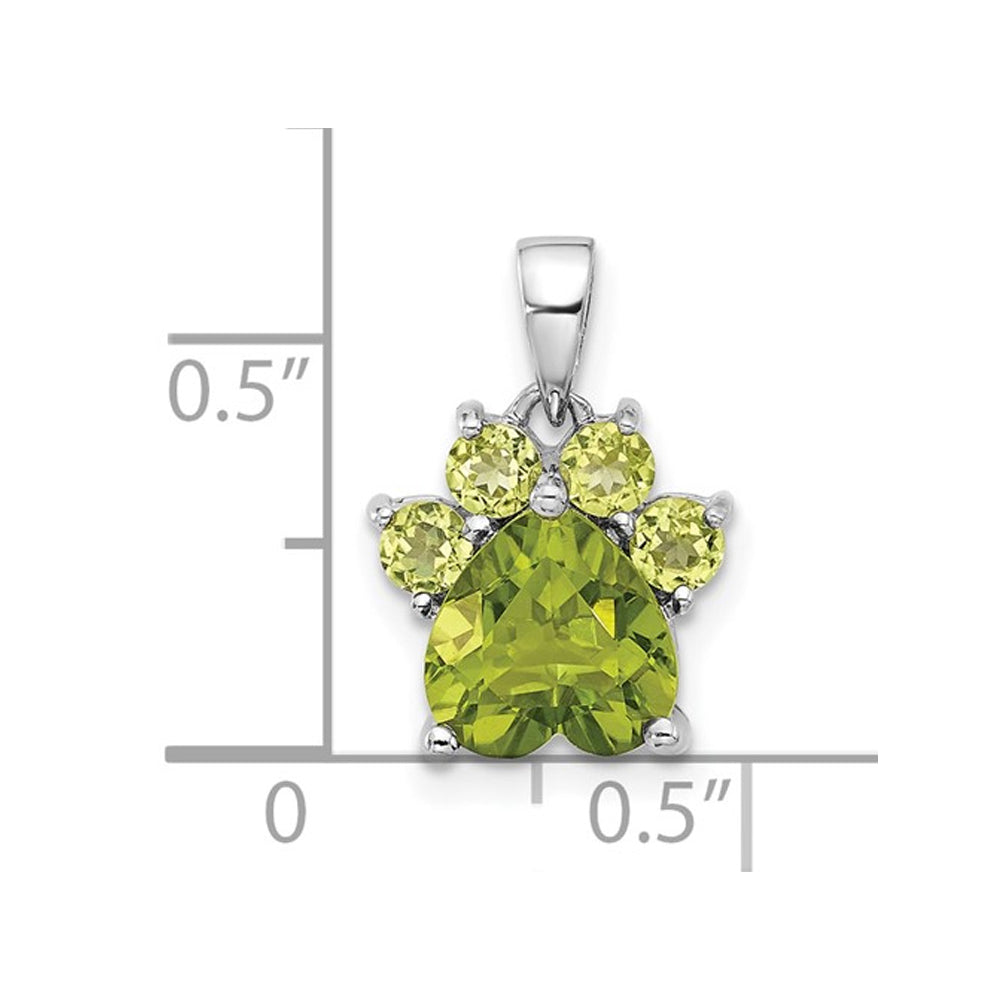 1.95 Carat (ctw) Peridot Paw Charm Pendant Necklace in Sterling Silver with Chain Image 3