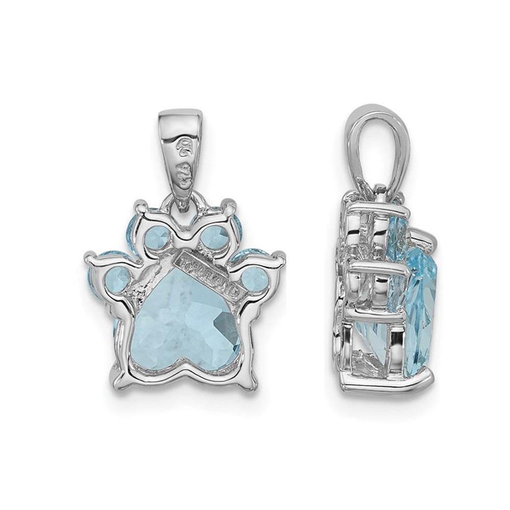 2.39 Carat (ctw) Blue Topaz Paw Charm Pendant Necklace in Sterling Silver with Chain Image 2