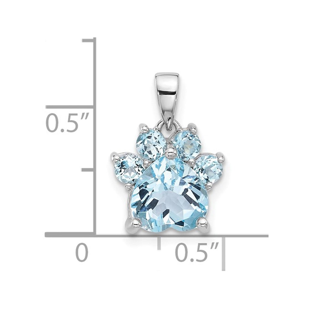 2.39 Carat (ctw) Blue Topaz Paw Charm Pendant Necklace in Sterling Silver with Chain Image 3