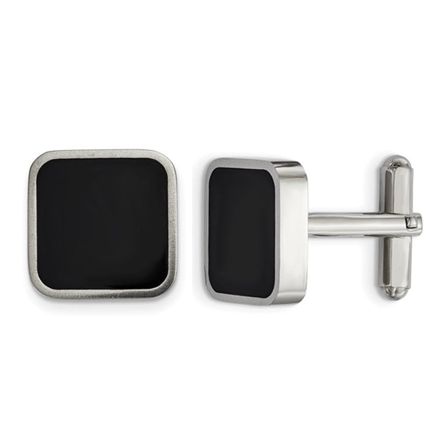 Stainless Steel Square Black Onyx Cuff Links Image 1