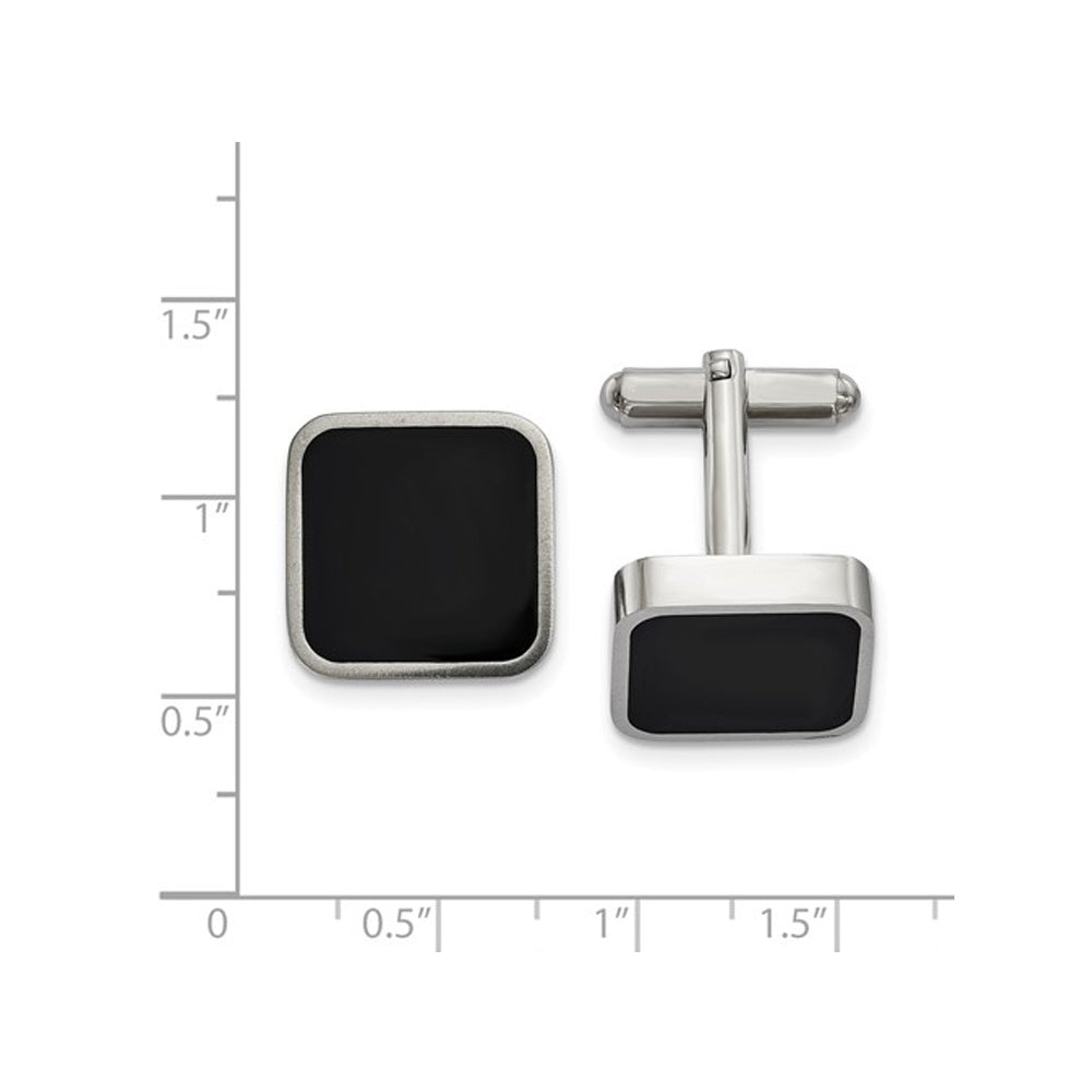 Stainless Steel Square Black Onyx Cuff Links Image 3