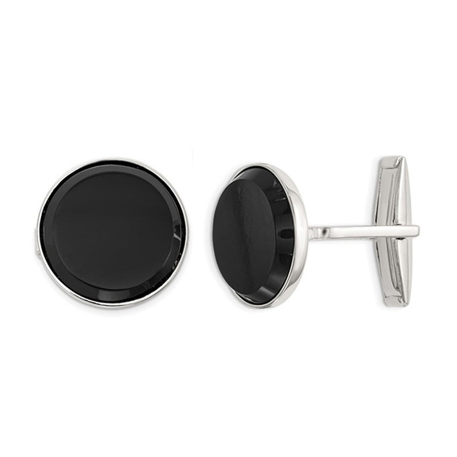 Sterling Silver Round Black Onyx Cuff Links Image 1