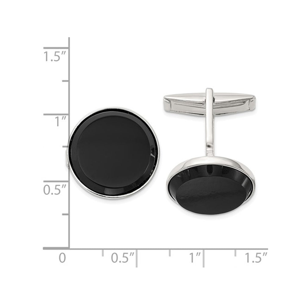 Sterling Silver Round Black Onyx Cuff Links Image 2