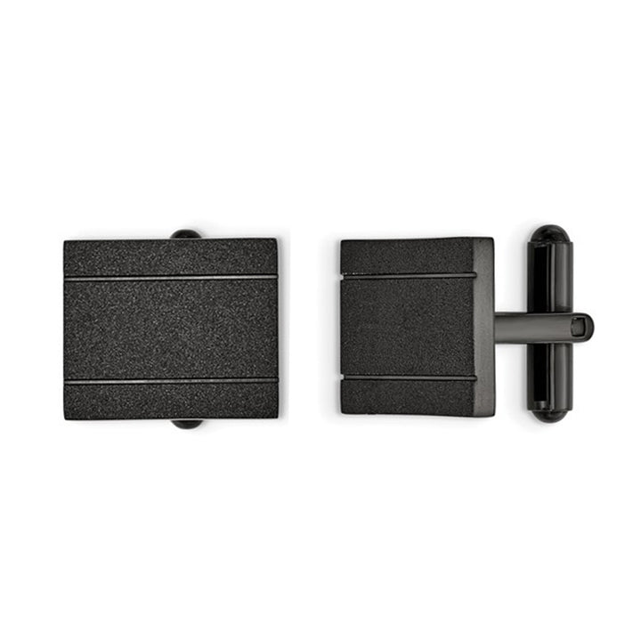 Mens Black Plated Laser-Cut Cuff Links in Stainless Steel Image 1