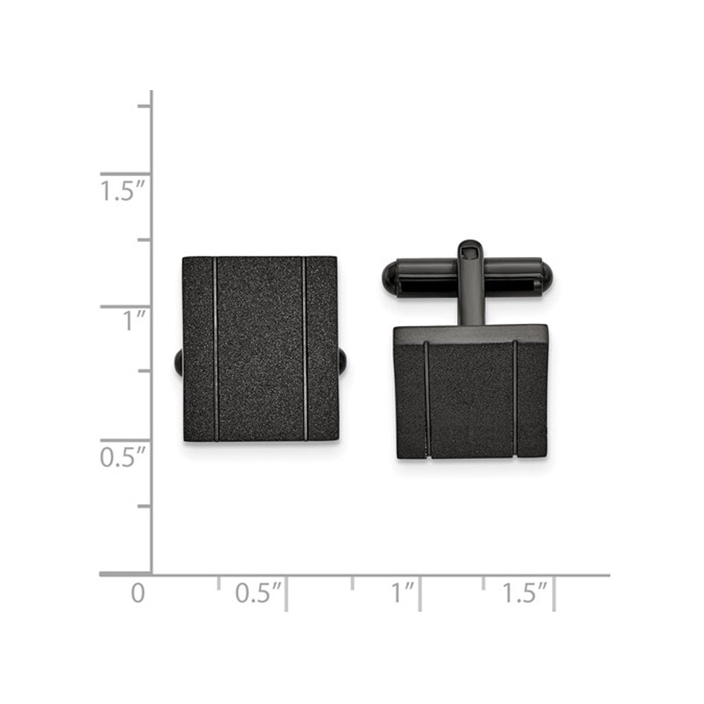 Mens Black Plated Laser-Cut Cuff Links in Stainless Steel Image 3