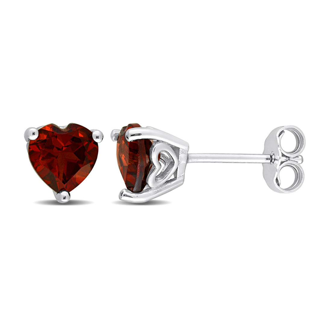 1.50 Carat (ctw) Garnet Heart-Shape Solitaire Stud Earrings in Sterling Silver Image 1
