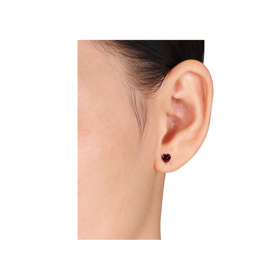 1.50 Carat (ctw) Garnet Heart-Shape Solitaire Stud Earrings in Sterling Silver Image 3