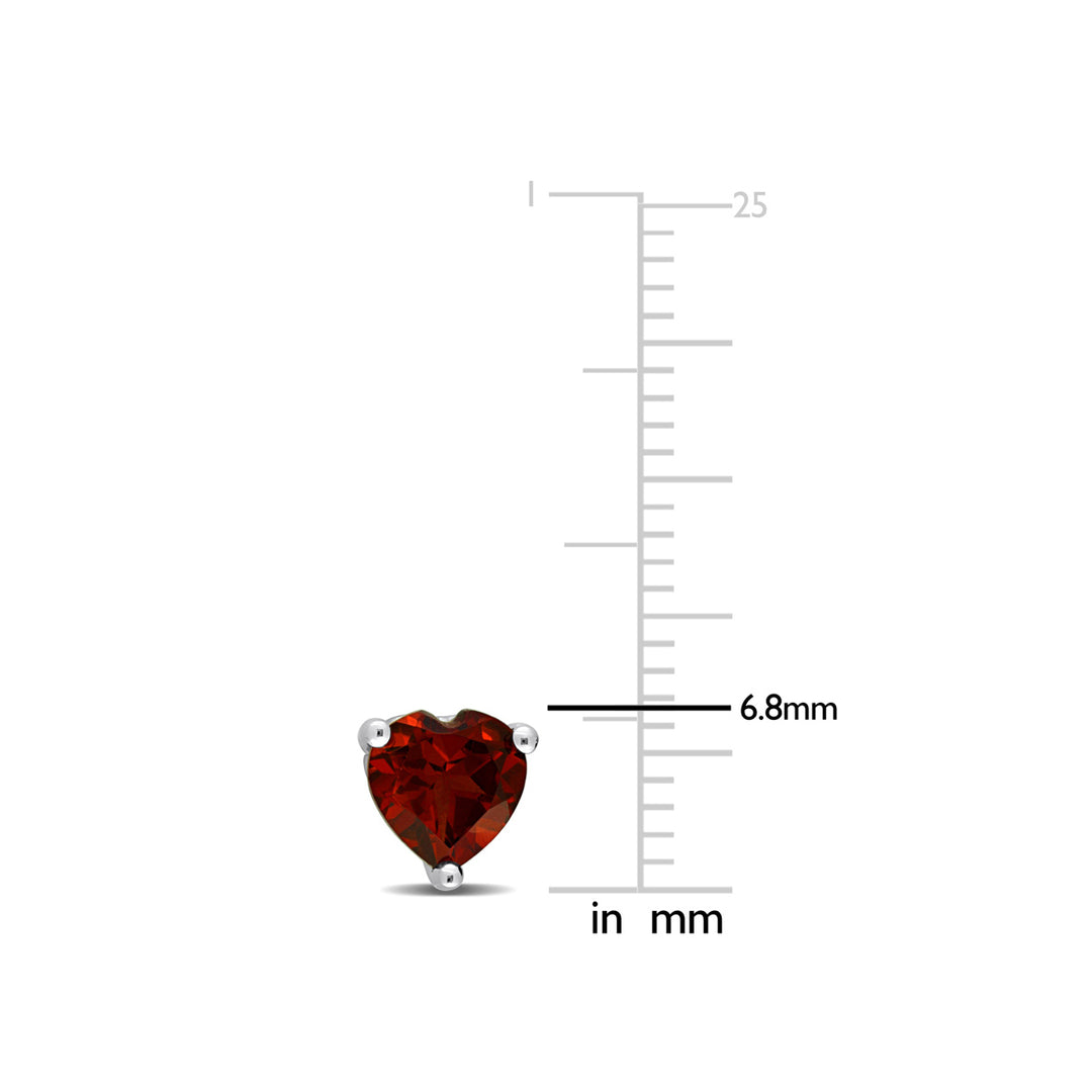 1.50 Carat (ctw) Garnet Heart-Shape Solitaire Stud Earrings in Sterling Silver Image 4