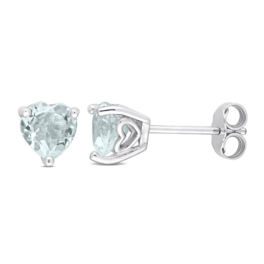 1.30 Carat (ctw) Aquamarine Heart-Shape Solitaire Stud Earrings in Sterling Silver Image 1