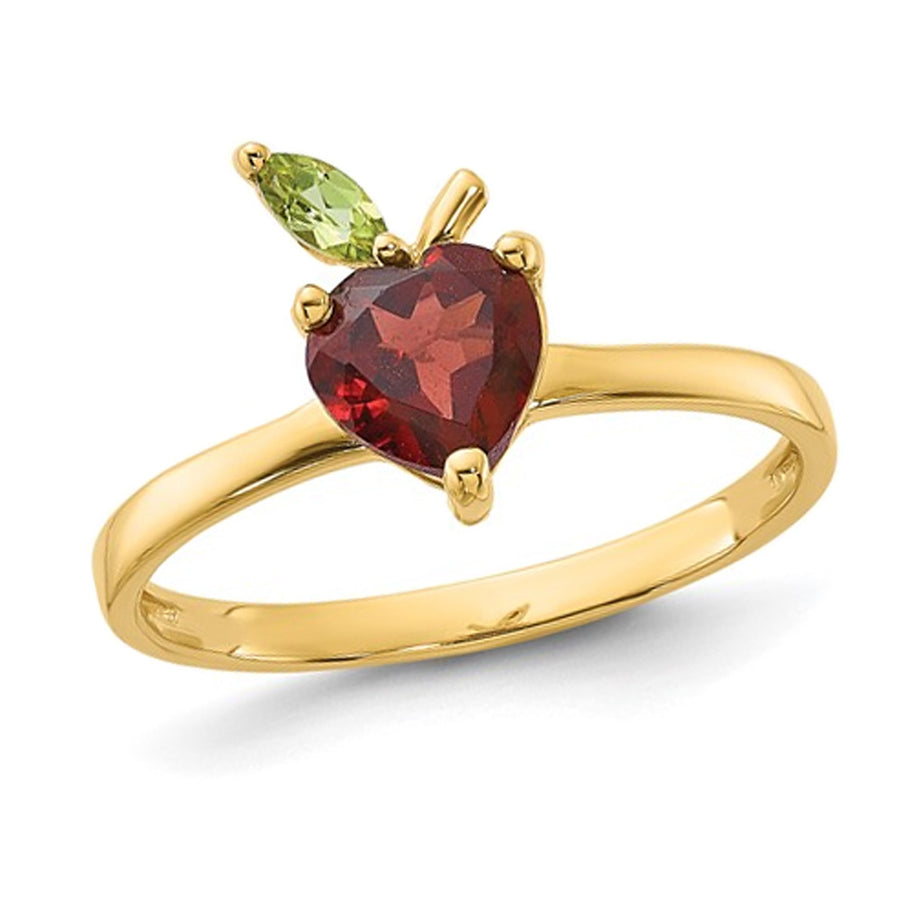 1.10 Carat (ctw) Garnet Apple Heart Ring in 14K Yellow Gold with Peridot Image 1