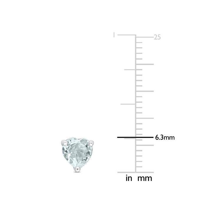 1.30 Carat (ctw) Aquamarine Heart-Shape Solitaire Stud Earrings in Sterling Silver Image 4