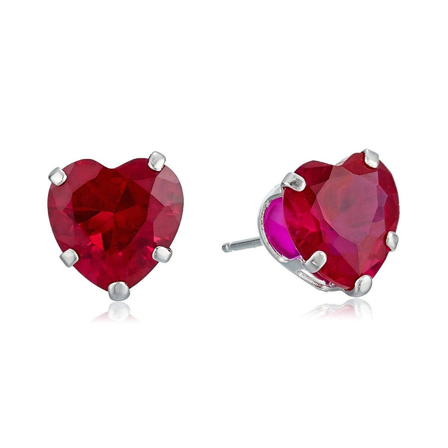 Paris Jewelry 14k White Gold Plated 3 Carat Heart Created Ruby CZ Stud Earrings Image 1