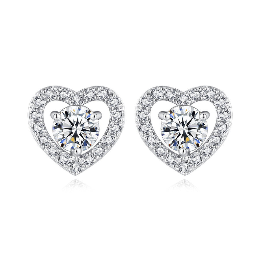 Paris Jewelry 18k White Gold 3Ct Created White Sapphire CZ Halo Heart Stud Earrings Plated Image 1