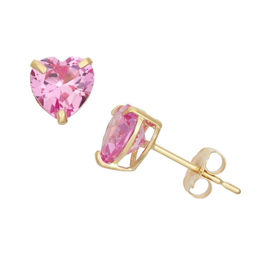 Paris Jewelry 10k Yellow Gold Plated 4 Carat Heart Created Pink Sapphire CZ Stud Earrings Image 1