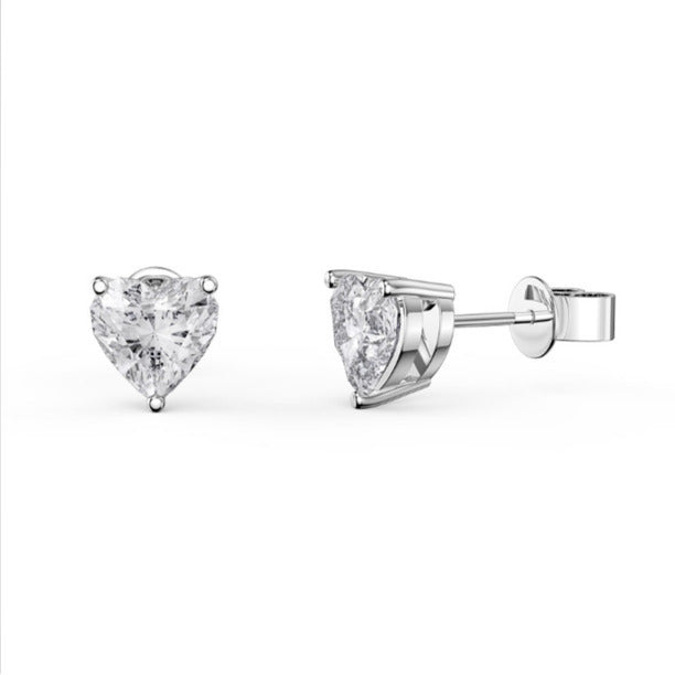 Paris Jewelry 10k White Gold Plated 1/2 Carat Heart Created White Sapphire CZ Stud Earrings Image 1