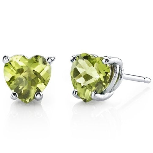 Paris Jewelry 24k White Gold Plated 2 Cttw Created Peridot CZ Heart Stud Earrings Image 1