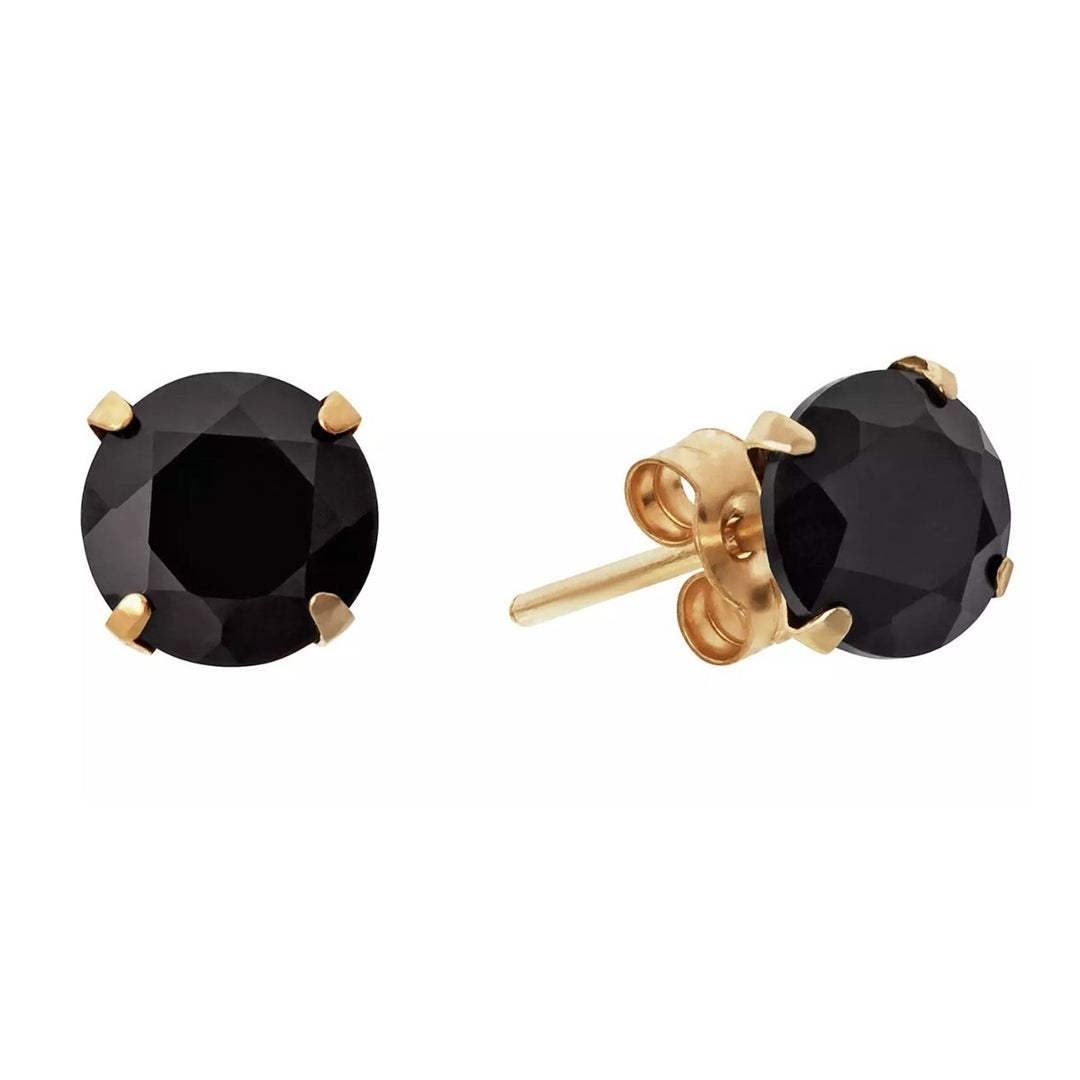 Paris Jewelry 10k Yellow Gold Plated 1/2 Carat Round Created Black Sapphire CZ Stud Earrings Image 1