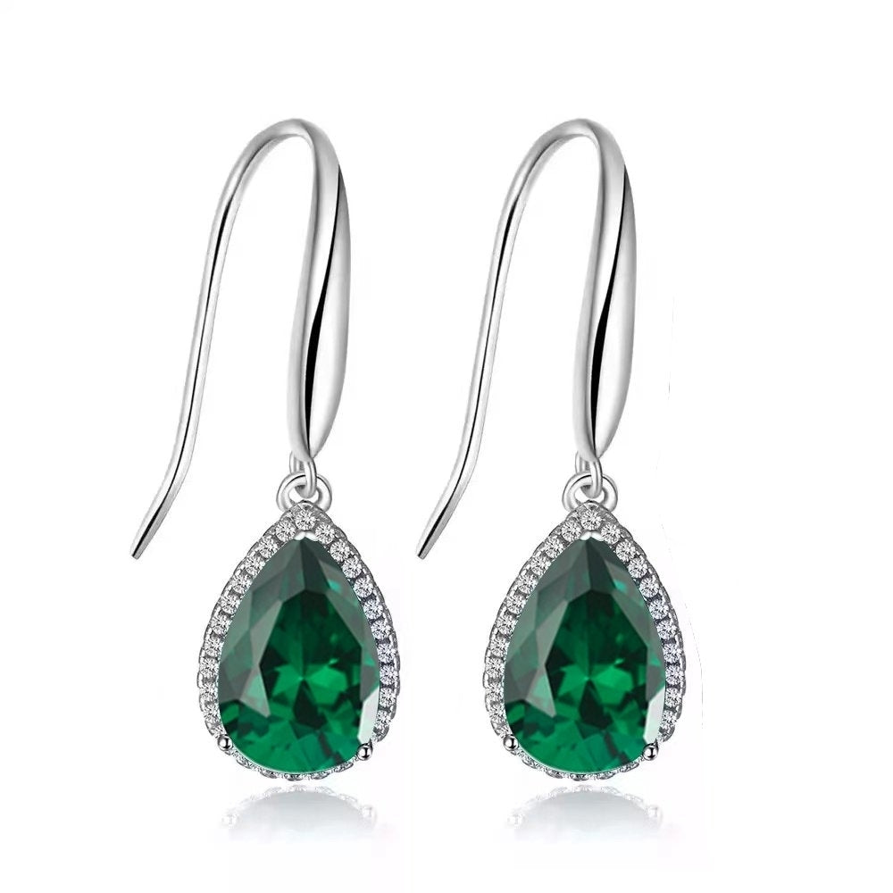 Paris Jewelry 14k White Gold 2 Ct Created Emerald CZ Teardrop Earrings Plated Image 1