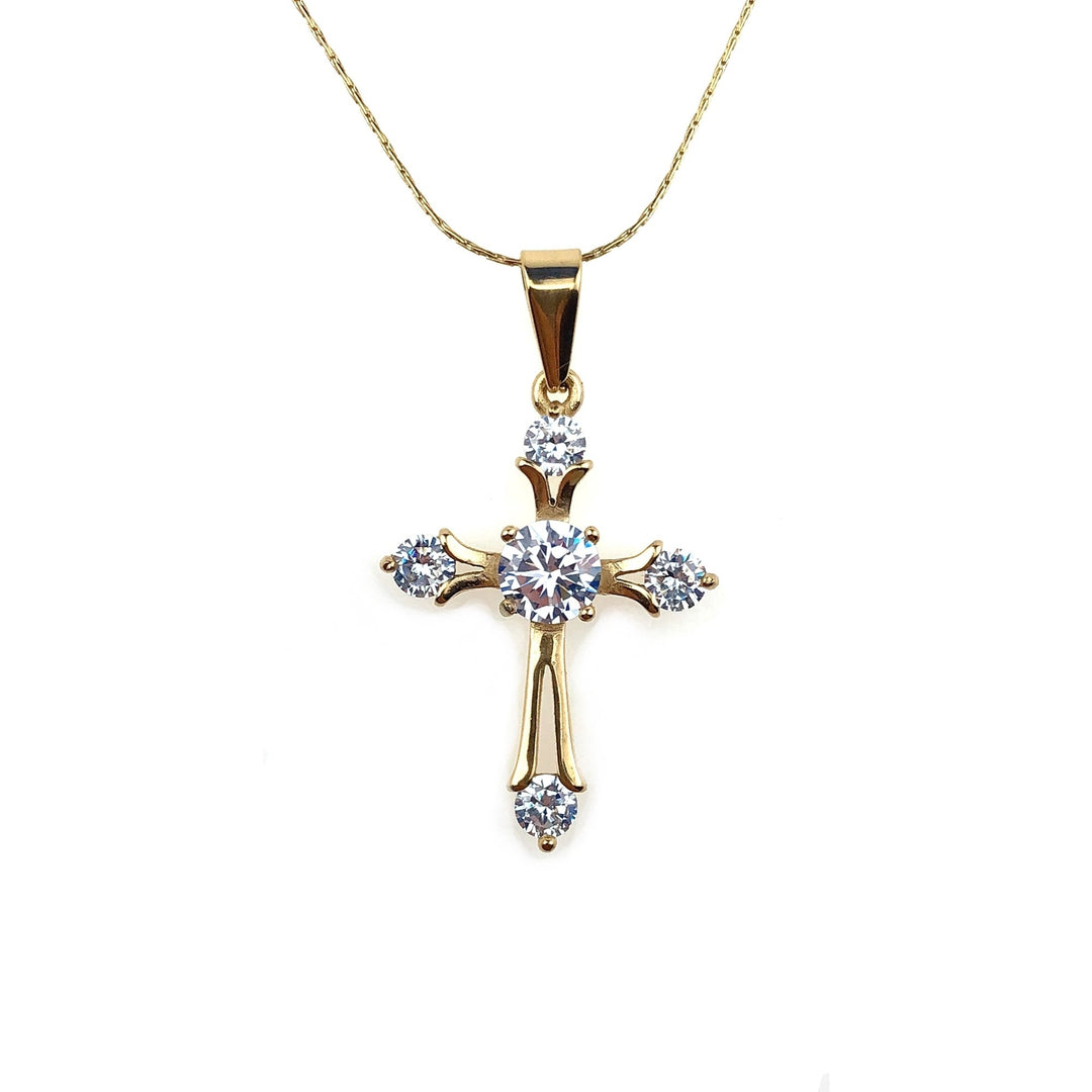 Paris Jewelry 24K Yellow Gold 4 ct Created Diamond CZ Cross Stud Necklace Plated 18 inch Image 1