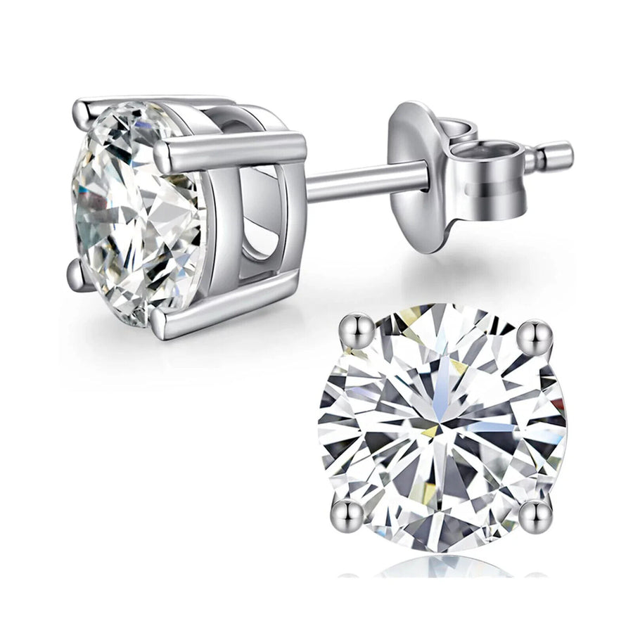 Paris Jewelry 14k White Gold Plated Over Sterling Silver 1/2 Ct Round Created White Sapphire CZ Stud Earrings Image 1