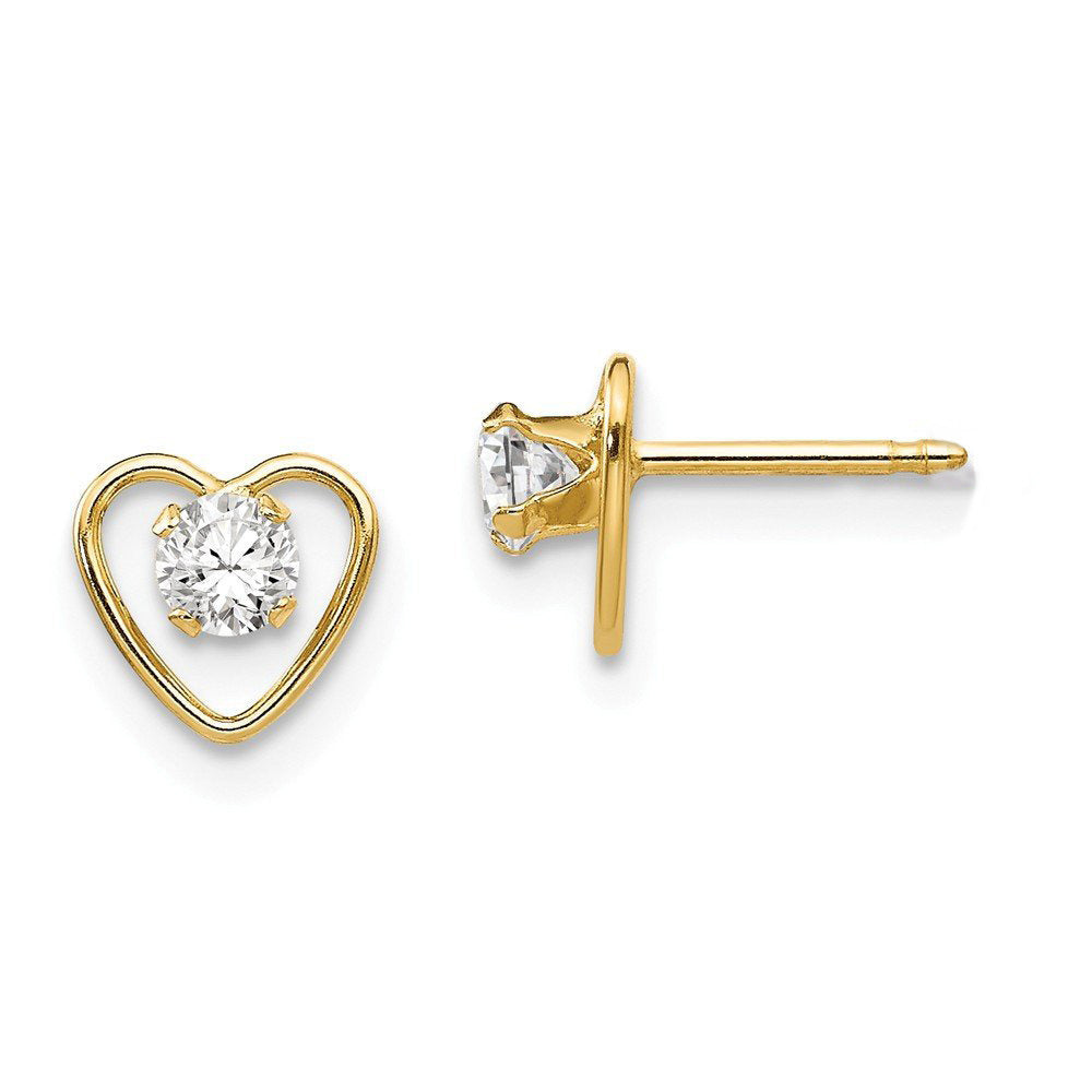 Paris Jewelry 24k Yellow Gold 1/2Ct Created White Sapphire CZ Birthstone Heart Stud Earrings Plated Image 1