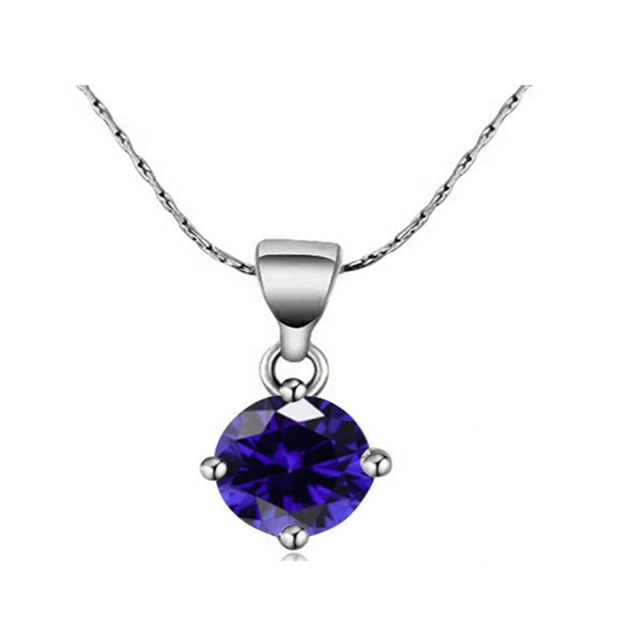 Paris Jewelry 18K White Gold 2 Carat Created Blue Sapphire CZ Round Stud Necklace Plated 18 inch Adult Female Image 1