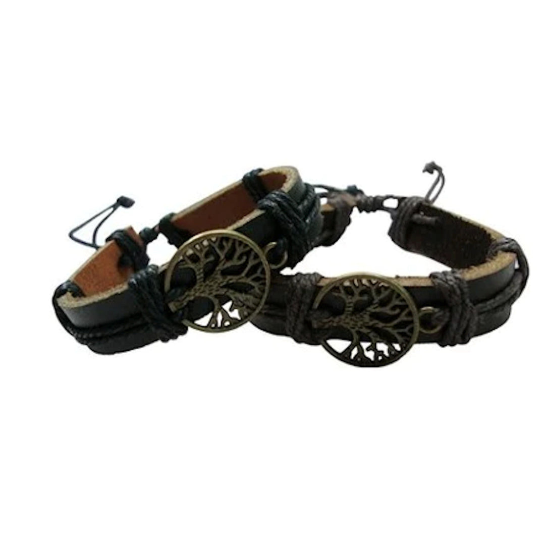 2 pc LEATHER WRAPPED TREE OF LIFE BRACELET trees  jewelry mens women JL744 Image 1