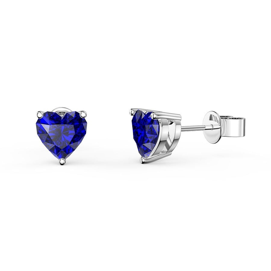 Paris Jewelry 24k White Gold Plated 2 Cttw Created Blue Sapphire CZ Heart Stud Earrings Image 1