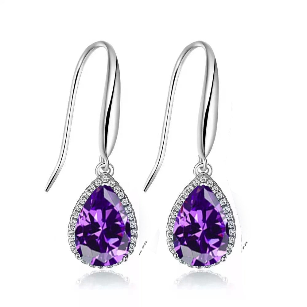 Paris Jewelry 14k White Gold 1 Ct Created Amethyst CZ Teardrop Earrings Plated Image 1