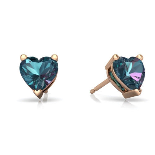Paris Jewelry 24k Rose Gold Plated 2 Cttw Created Alexandrite CZ Heart Stud Earrings Image 1