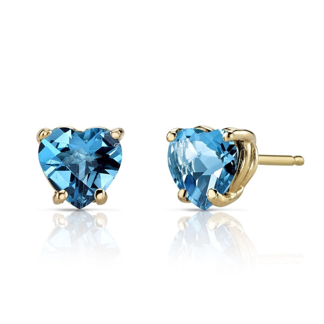 Paris Jewelry 10k Yellow Gold Plated 1/2 Carat Heart Created Blue Topaz Sapphire CZ Stud Earrings Image 1
