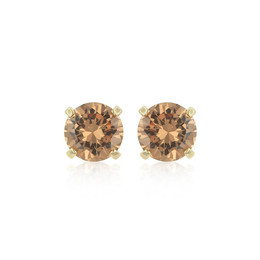 Paris Jewelry 10k Yellow Gold Plated 4 Carat Round Created Champagne Sapphire CZ Stud Earrings Image 1