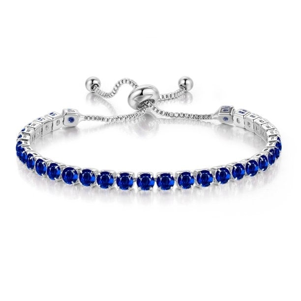 Paris Jewelry 10k White Gold Metal 7 Ct Created Blue Sapphire CZ Round Tennis Plated Bracelet Adult Female PJ Jewelry Image 1